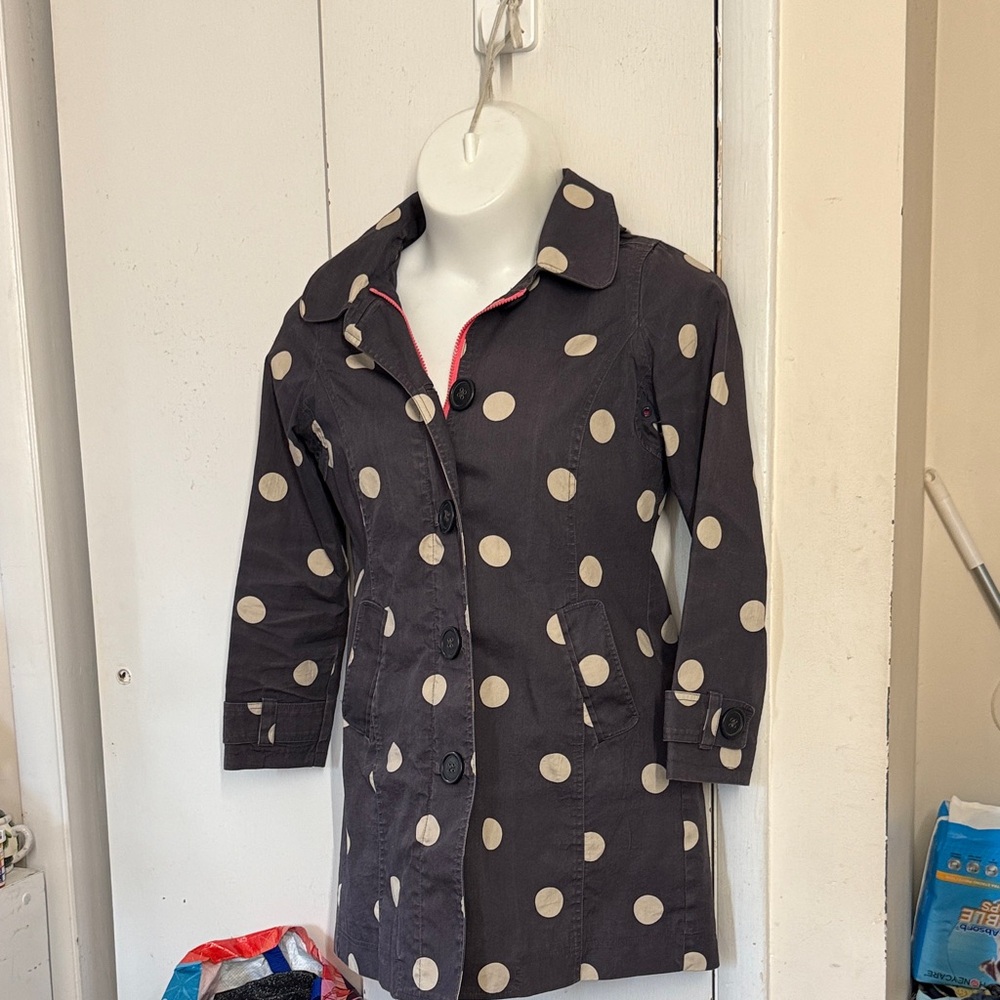 Boden Mackintosh Polka Dot Jacket Navy and Cream Pink Lining